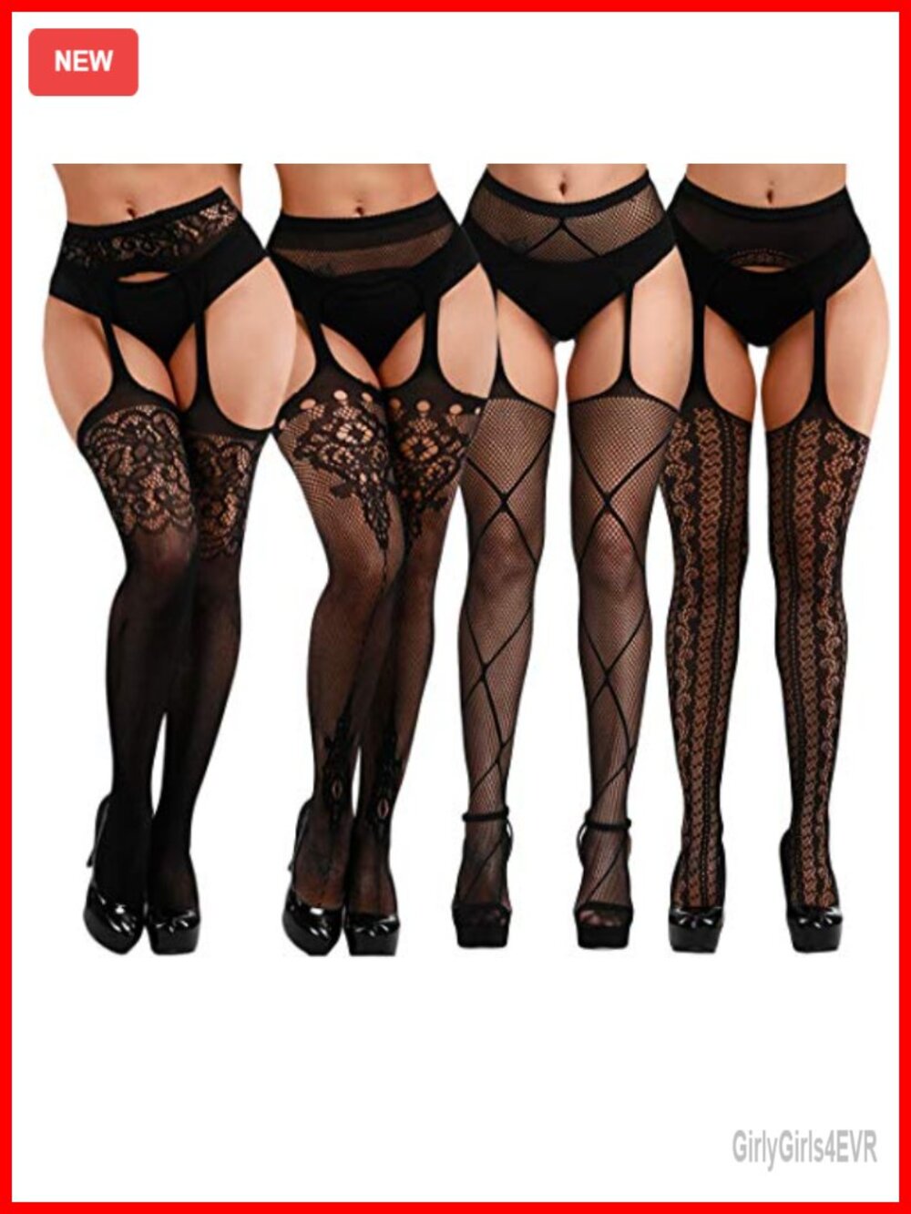 4 Pack Fishnet Tights Suspender Pantyhose Thigh High Stockings